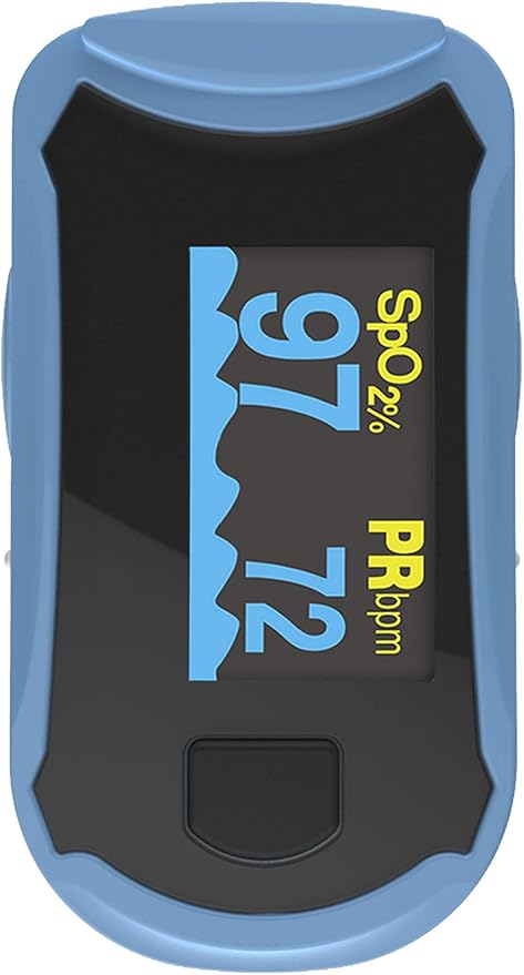 Concord Fingertip Deluxe OLED Pulse Oximeter with 6 way Reversible Display - Blood Oxygen Saturation Monitor with Carrying Case, Batteries & Lanyard - Easy to Use, (Blue)