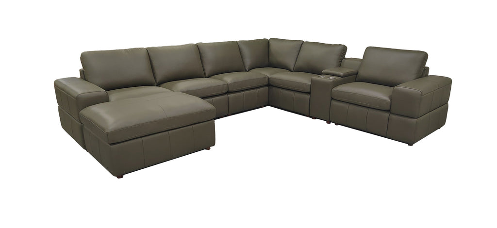 Sectional Sofa Modular Leather Match Olive Green 7 Seat 131 In
