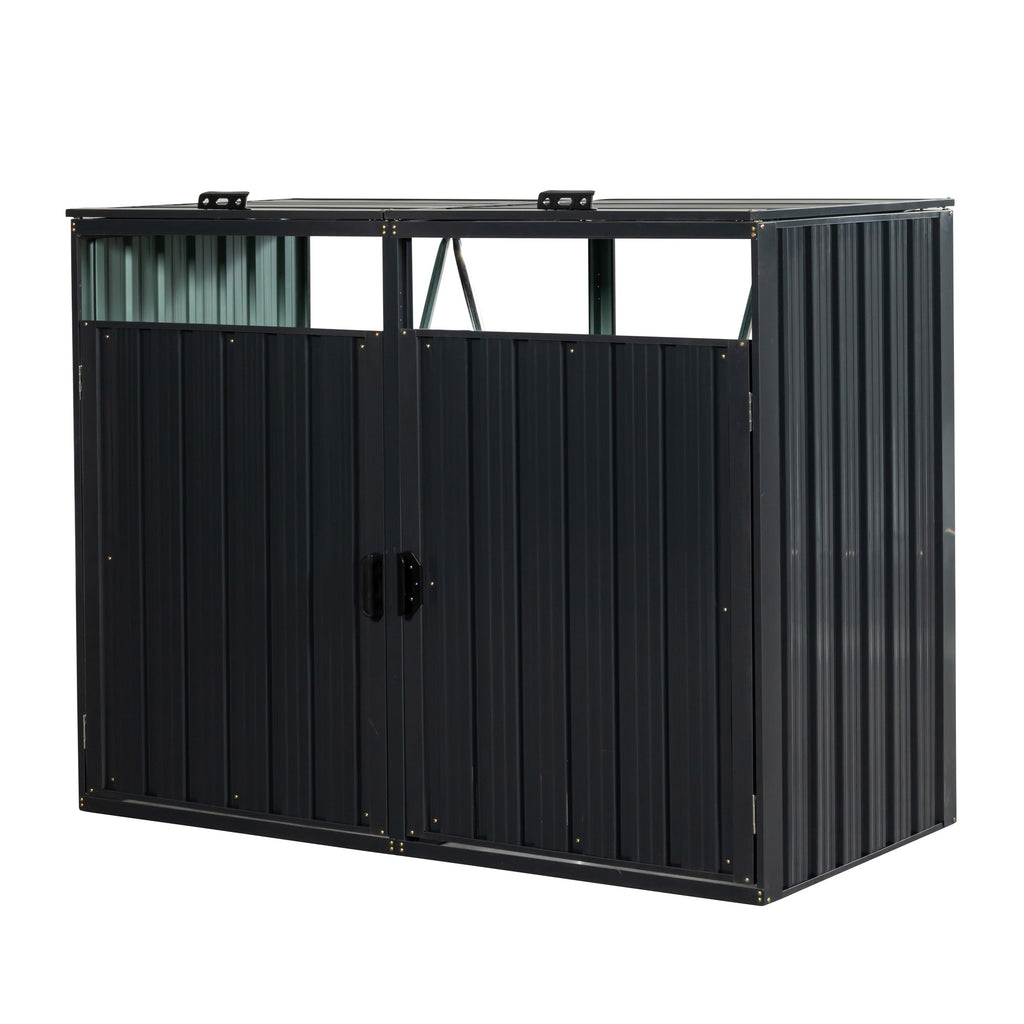 Outdoor Garbage Bin Shed Galvanized Steel Charcoal 2 Cans