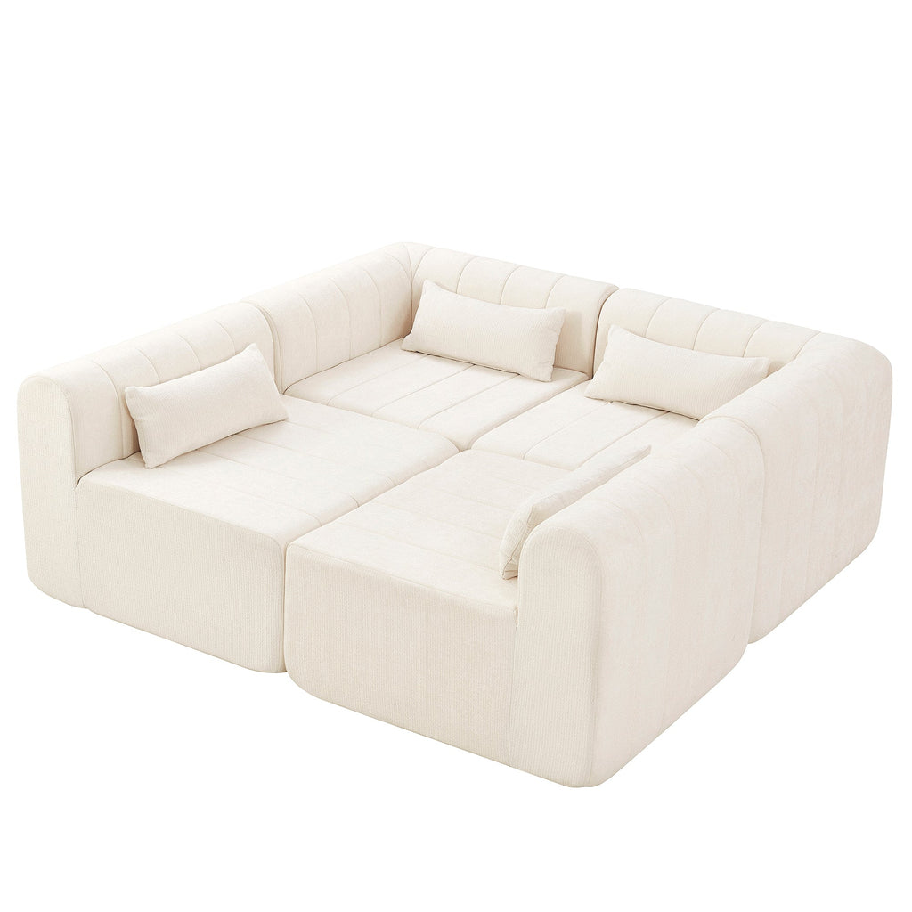 Sectional Sofa Modular Polyester Beige 4 Seat 145 In No Assembly