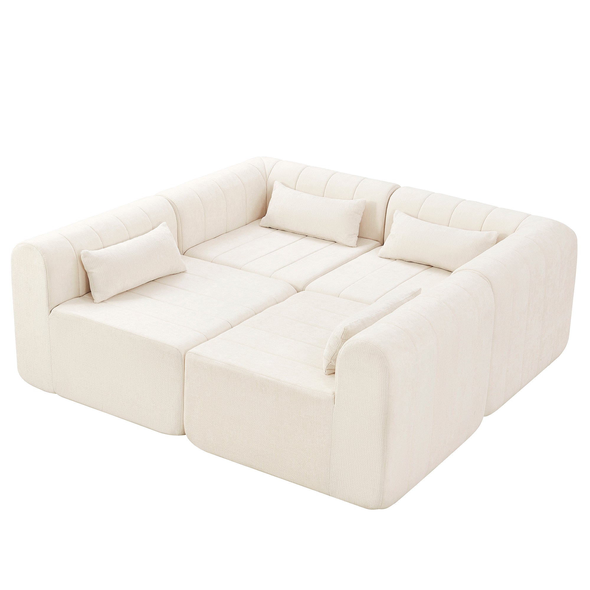 Sectional Sofa Modular Polyester Beige 4 Seat 145 In No Assembly