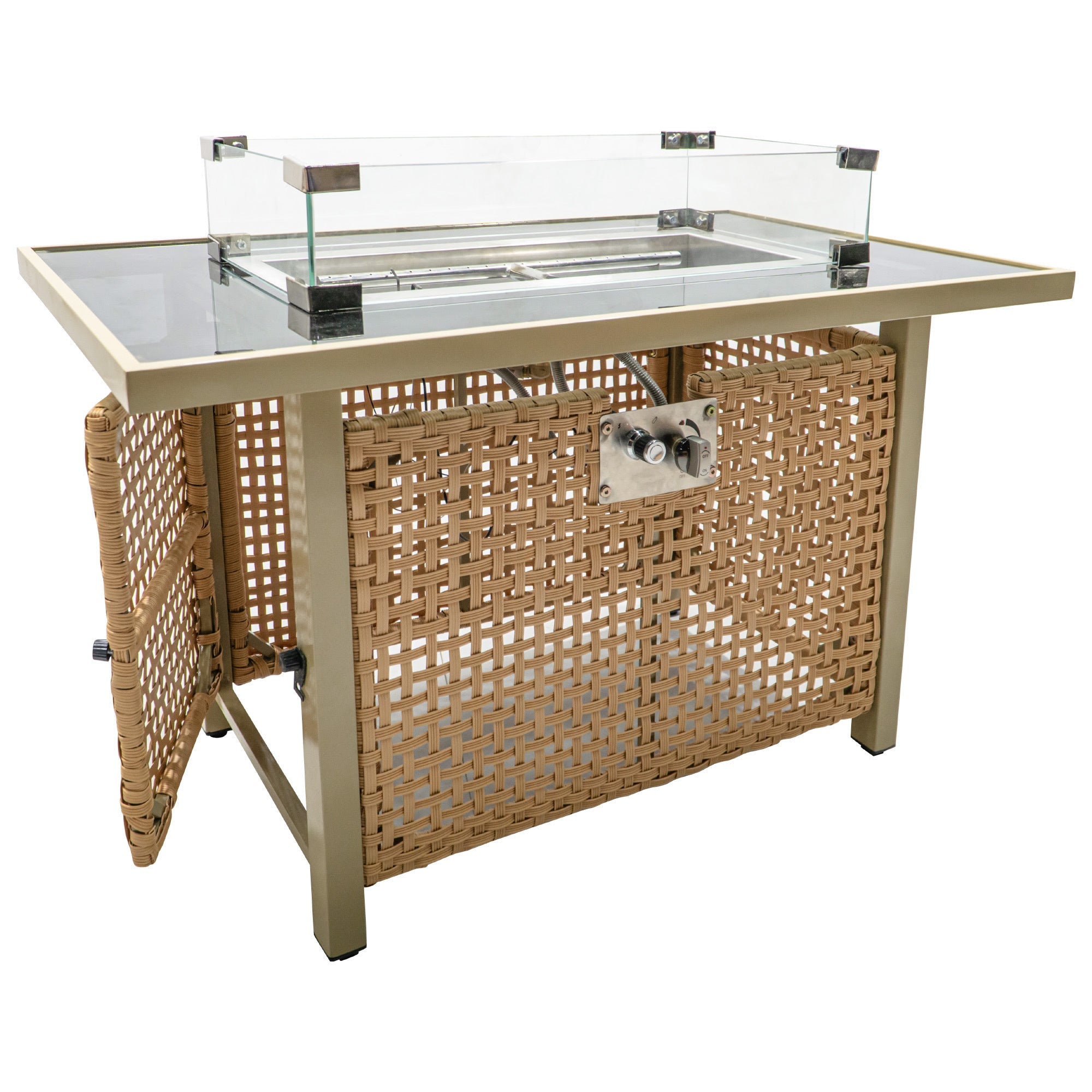 Outdoor Patio Set with Fire Pit Table Rattan Metal Beige 8 Piece