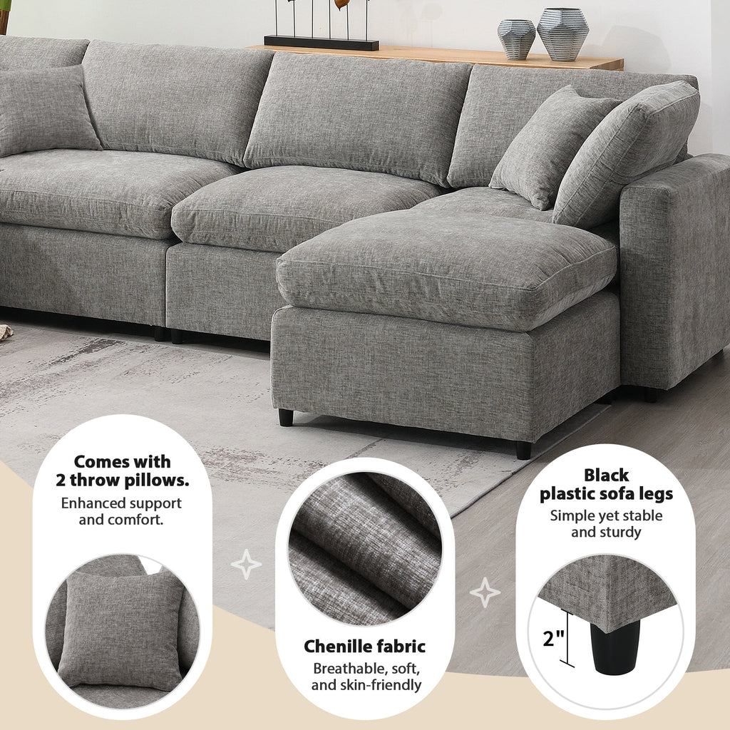 6-Seat U-Shape Modular Sofa with Ottoman, 130