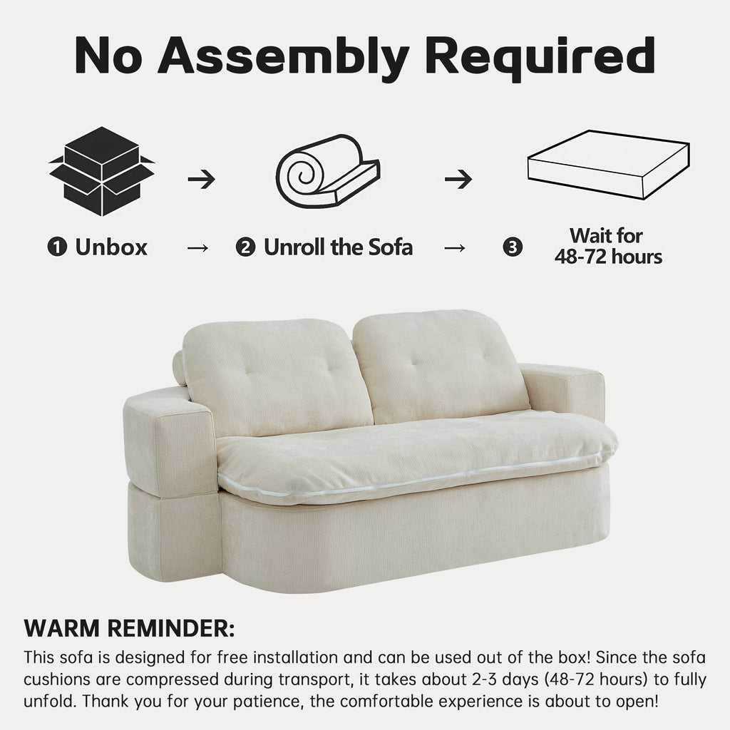 Sofa Bed Floor Modern Chenille Cream No Assembly 2 Pillows 78.7 In