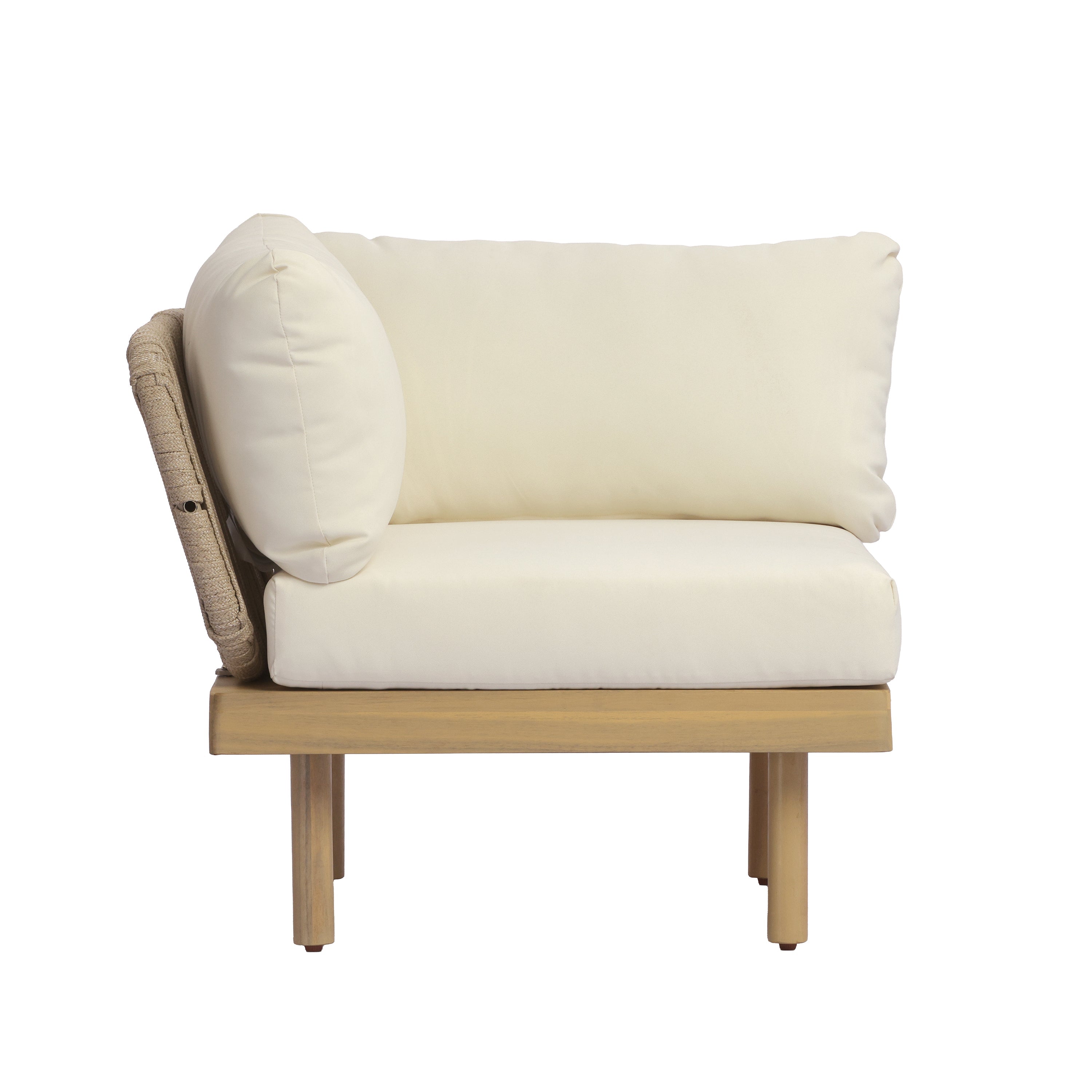 Outdoor Sectional Set Acacia Wood Rope Cream Beige Cushion 7 Piece Seats 6