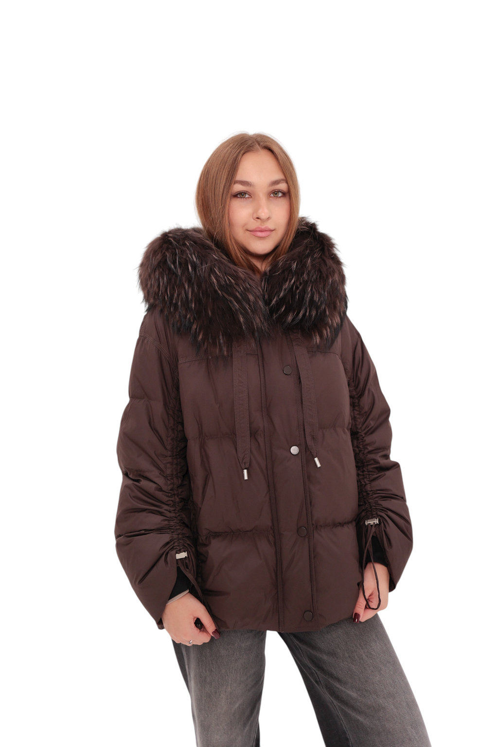 Utah Genuine Fur Trim Down Fill Jacket in Fig