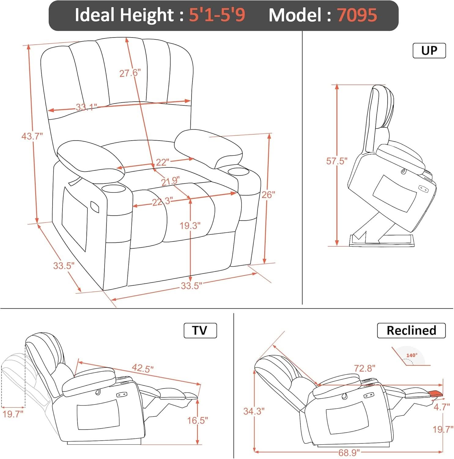 Power Lift Recliner Chair With Massage And Heat Grey Fabric