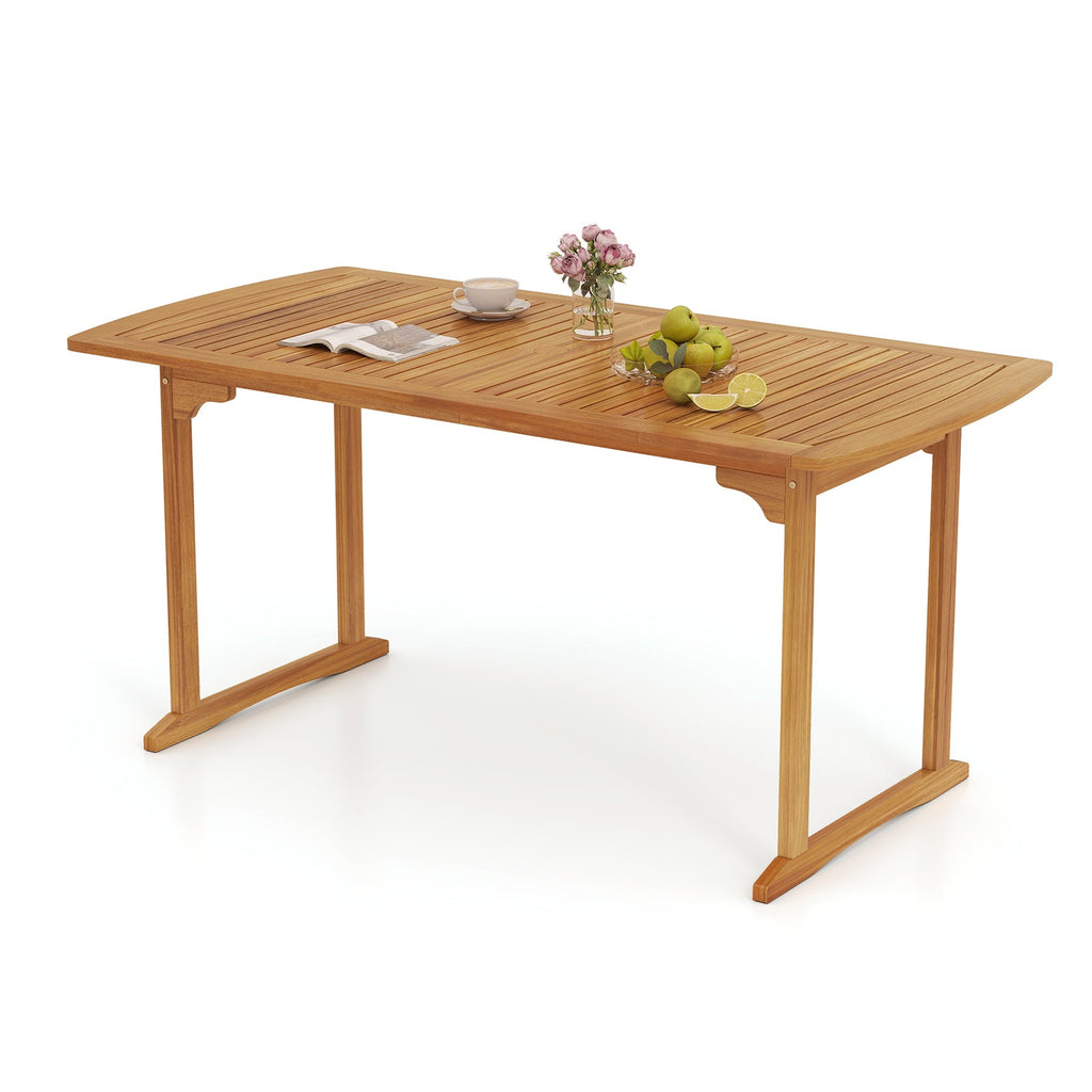 63 inch Outdoor Dining Table with Umbrella Hole and Slatted Tabletop