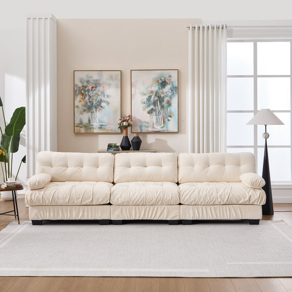 Sectional Sofa Cloud Modular Flannelette Beige 3 Seat 123 In 5 Pillows
