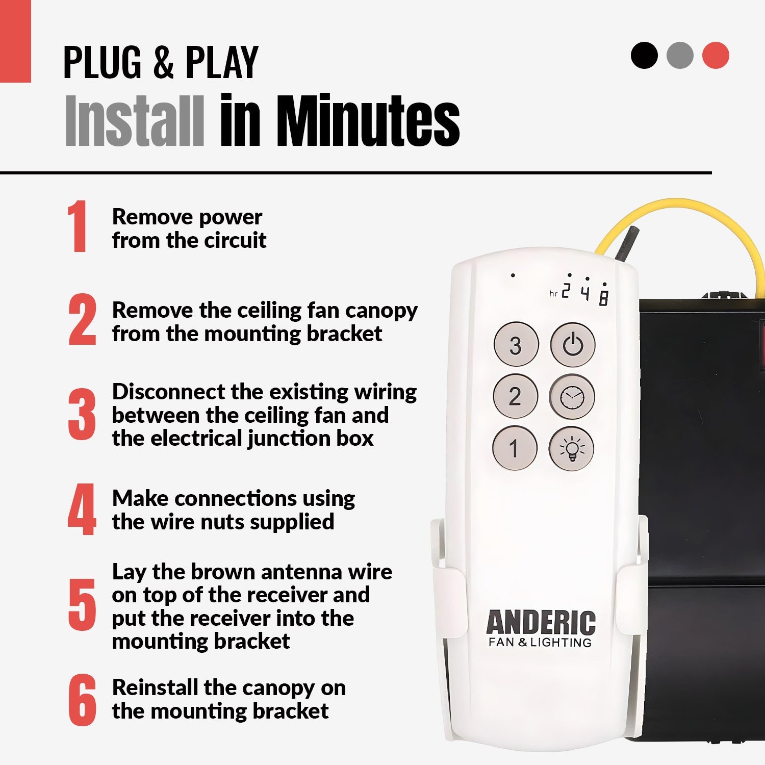 Substitute for Harbor Breeze TR258B KUJCE10716 Ceiling Fan Remote Control [63T-AC83T-KIT]