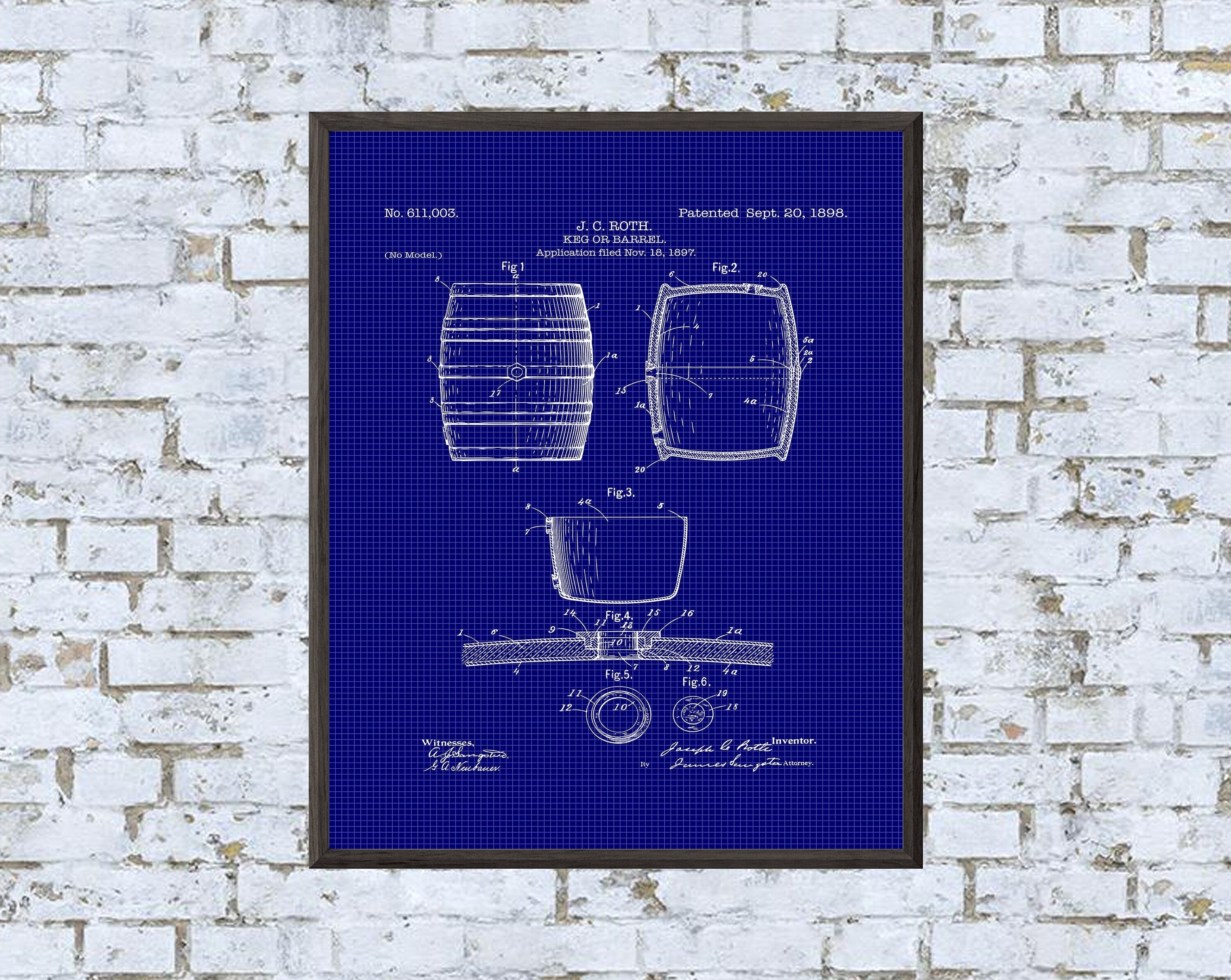 Keg Patent Print - Digital Download - 7 Different Backgrounds Included