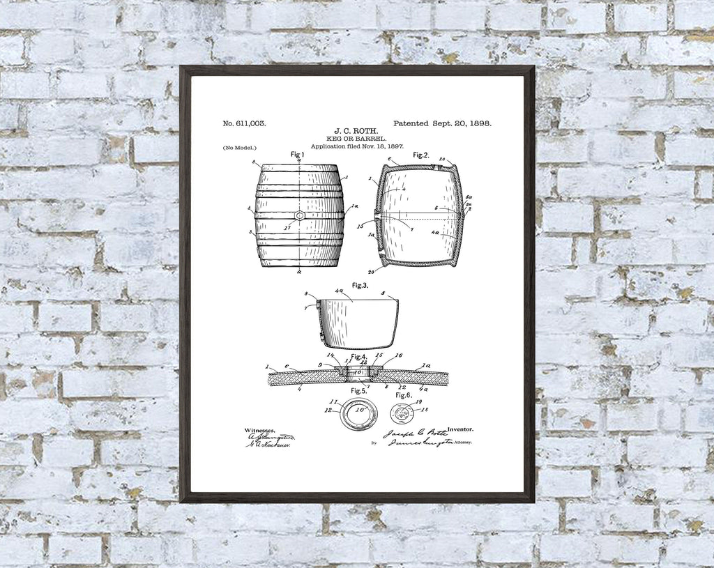 Keg Patent Print - Digital Download - 7 Different Backgrounds Included