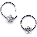 16G 3/8 Clear Gem Petal Flower Hinged Segment Ring Set