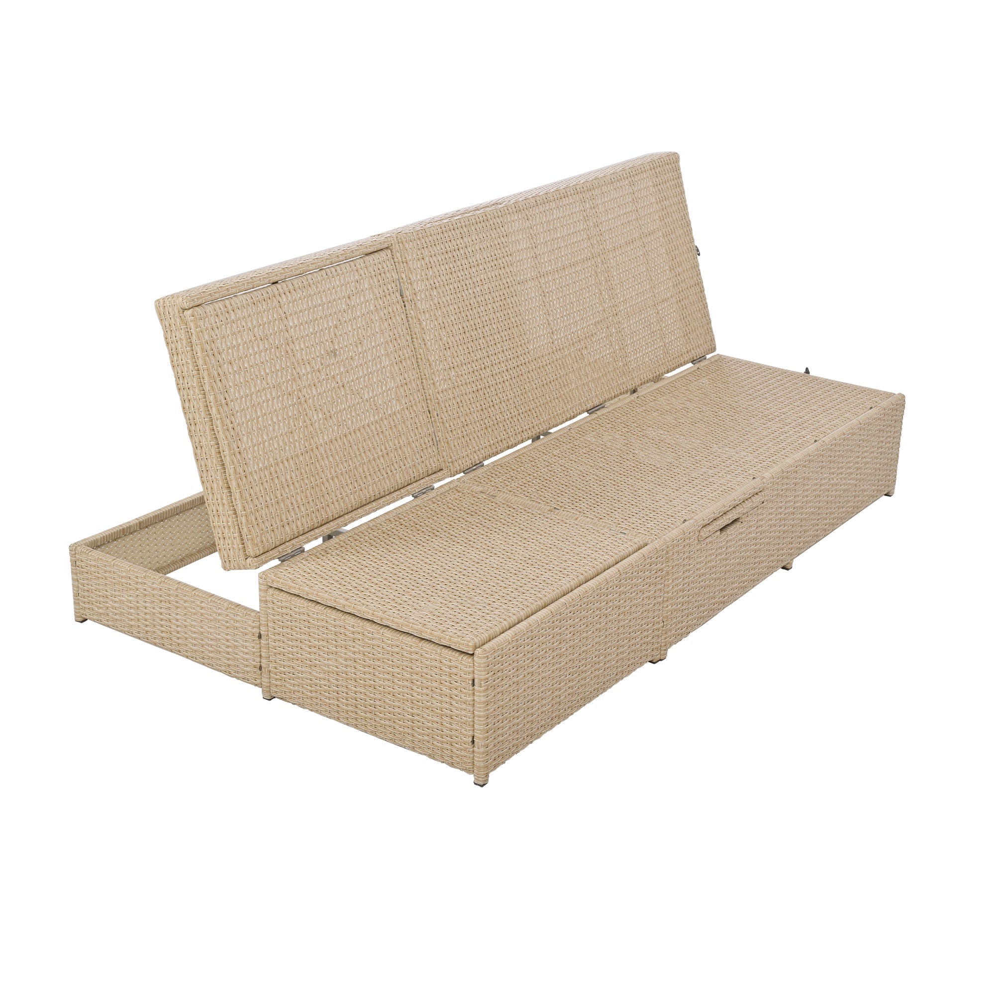 Outdoor Double Sunbed, Wicker Rattan Patio Reclining Chairs with Adjustable