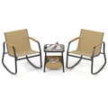 3 Piece Rocking Bistro Chairs and Side Table Set with Storage Bag-Brown