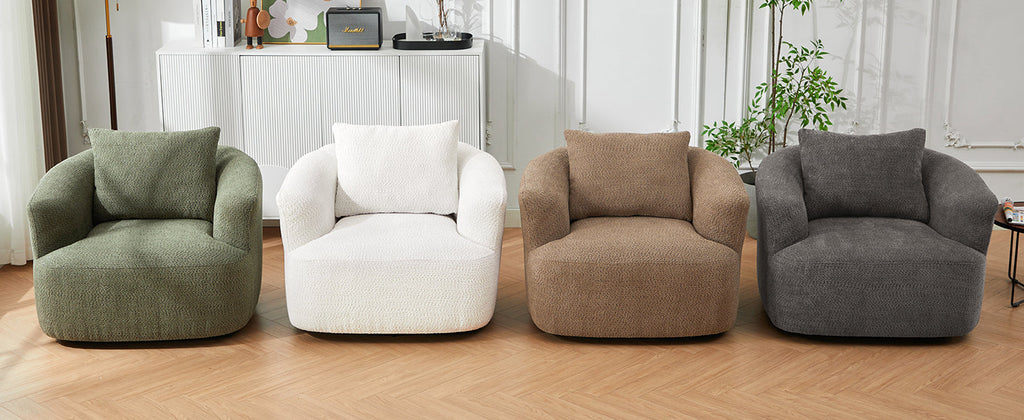 Accent Chair Swivel Barrel Chenille Green 360 Degree Pocket Spring 38 In
