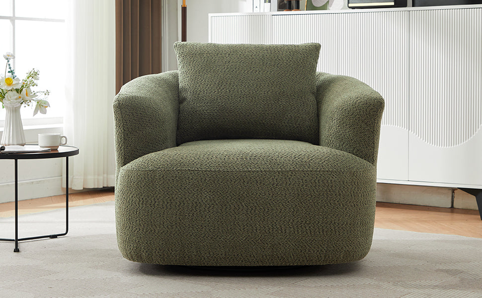 Accent Chair Swivel Barrel Chenille Green 360 Degree Pocket Spring 38 In