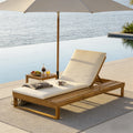 Teak Finish Acacia Wood Chaise Lounge with 1.57-Inch Cushion