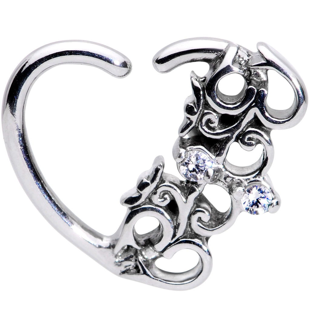 16G 3/8 Clear CZ Gem Abstract Hearts Left Heart Closure Ring