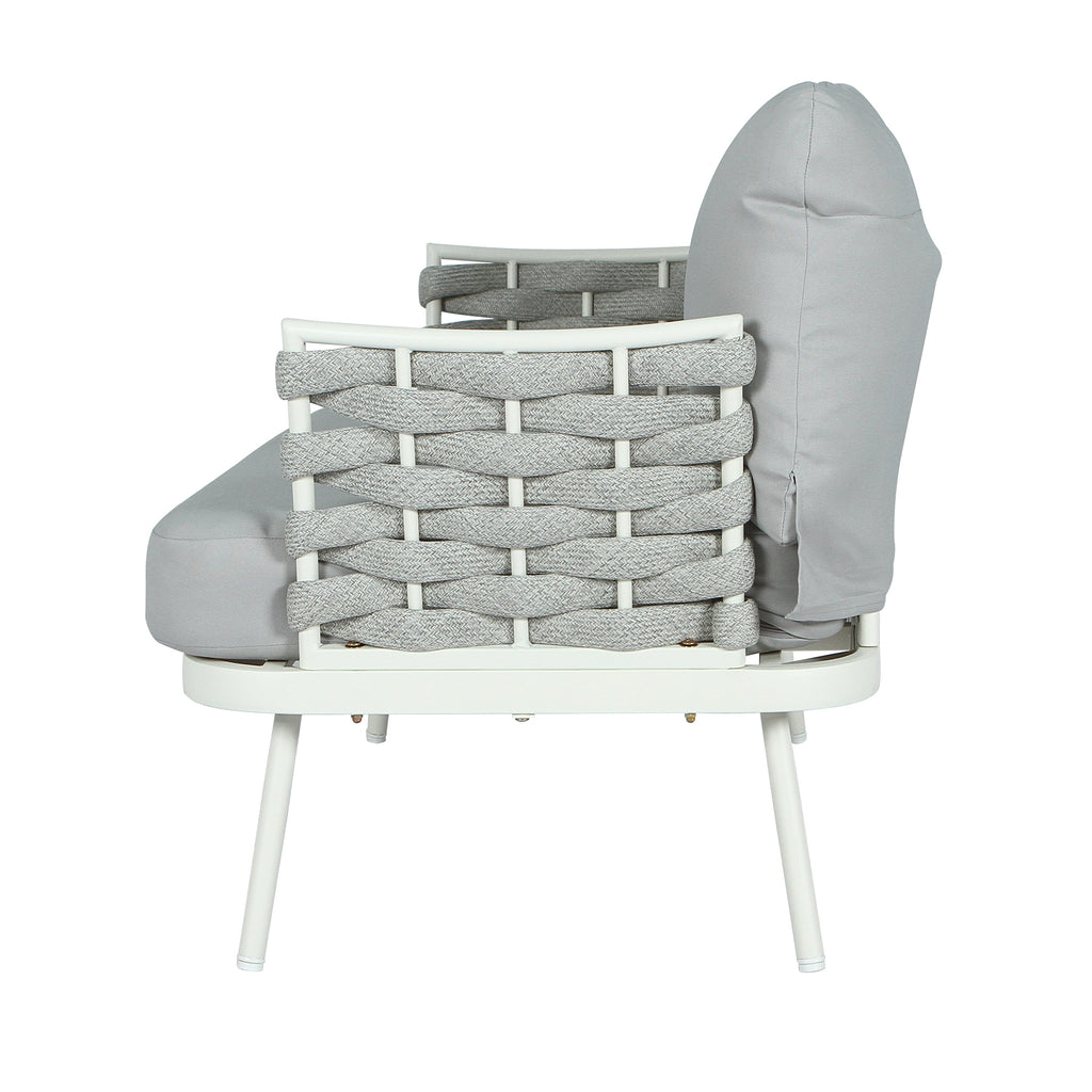 Outdoor Sofa Set Steel Rope Off White Gray Cushion 4 Piece Seats 4