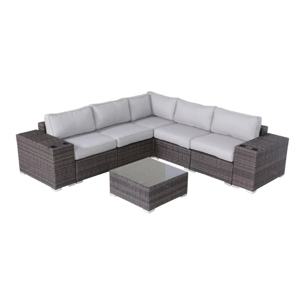 Outdoor Sectional Set HDPE Wicker Brown 8 Piece Sofa Glass Table Seats 4