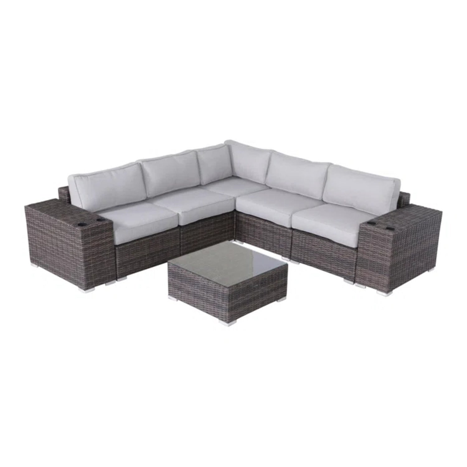 Outdoor Sectional Set HDPE Wicker Brown 8 Piece Sofa Glass Table Seats 4