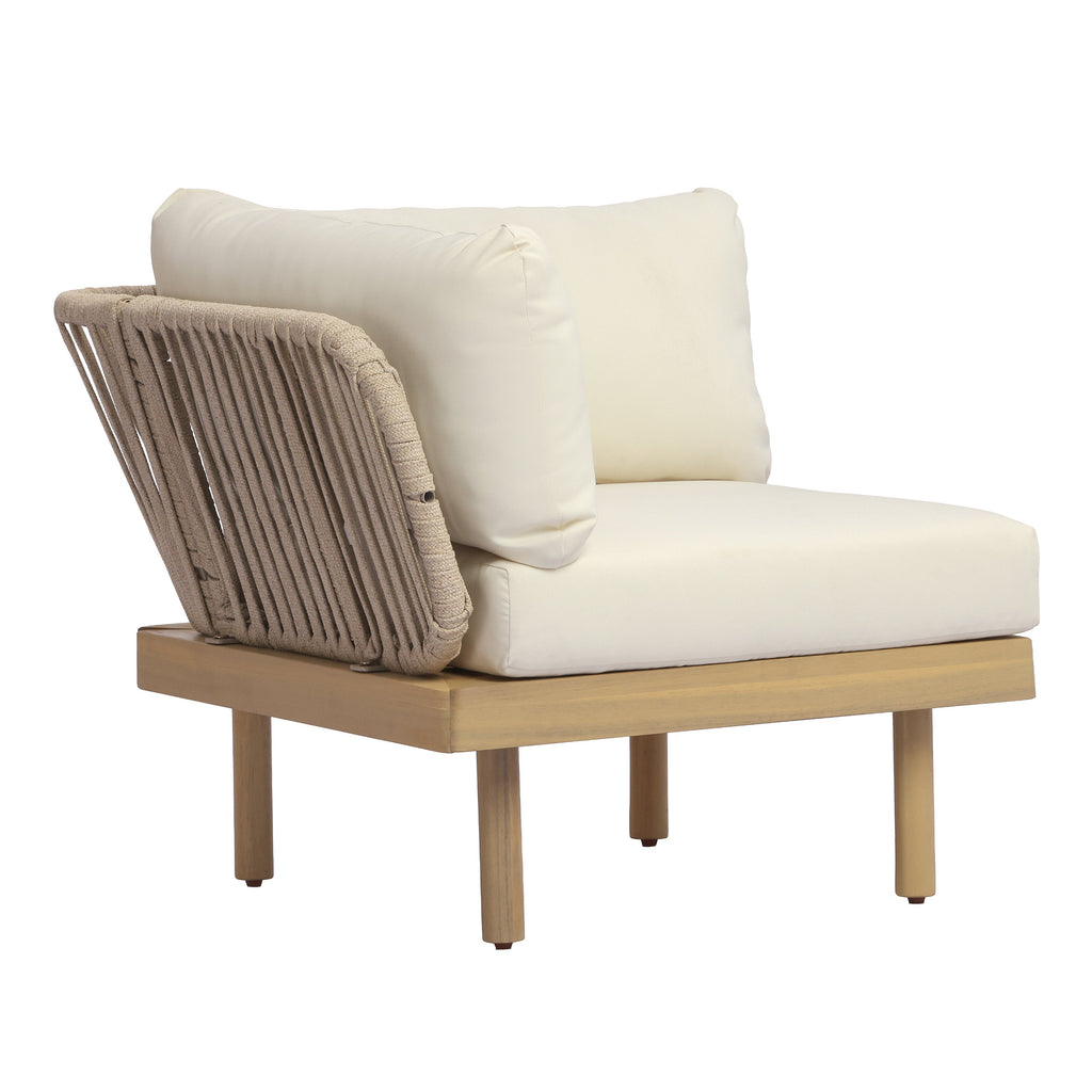 Outdoor Sectional Set Acacia Wood Rope Cream Beige Cushion 7 Piece Seats 6