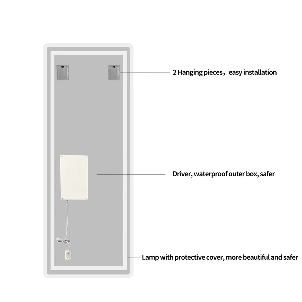 Full Length Mirror LED Lighted Wall Mounted 65x21.7 In Warm Cool Light