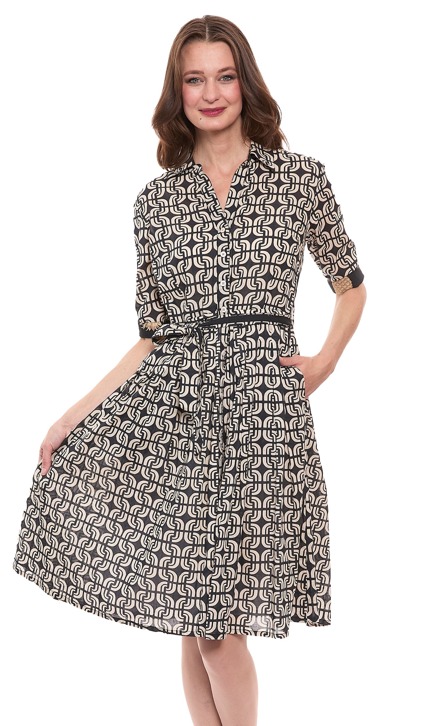 Mrs Maisel Dress Black Ivory Geo Print Cotton Voile