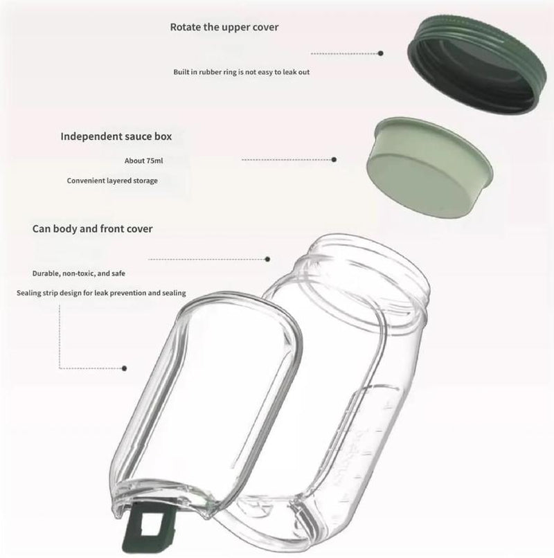Portable Salad Storage Jar Container with Leakproof Dressing Compartment,Environmentally Friendly Plastic Materials,Microwave/ Dishwasher/Freezer Safe,Suitable for Home, Outdoor, Travel and Party, Work,Fitnessportable,Keeps Food Fresh Ransparent Bowl
