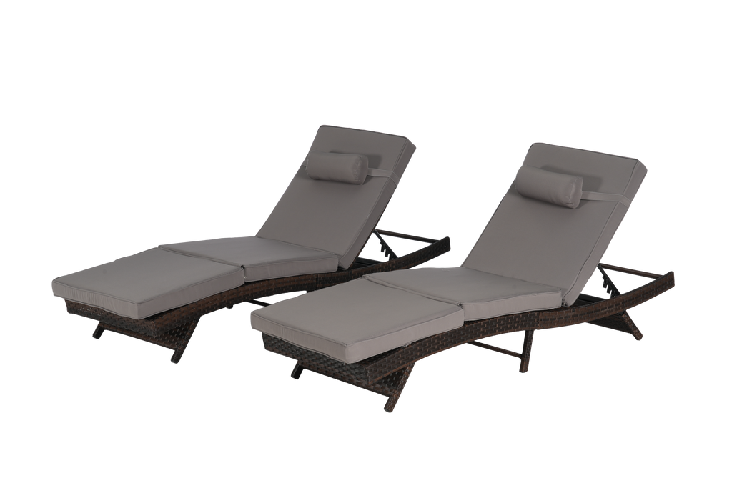 Outdoor Reclining Lounge Chair PE Rattan Dark Gray Set of 2