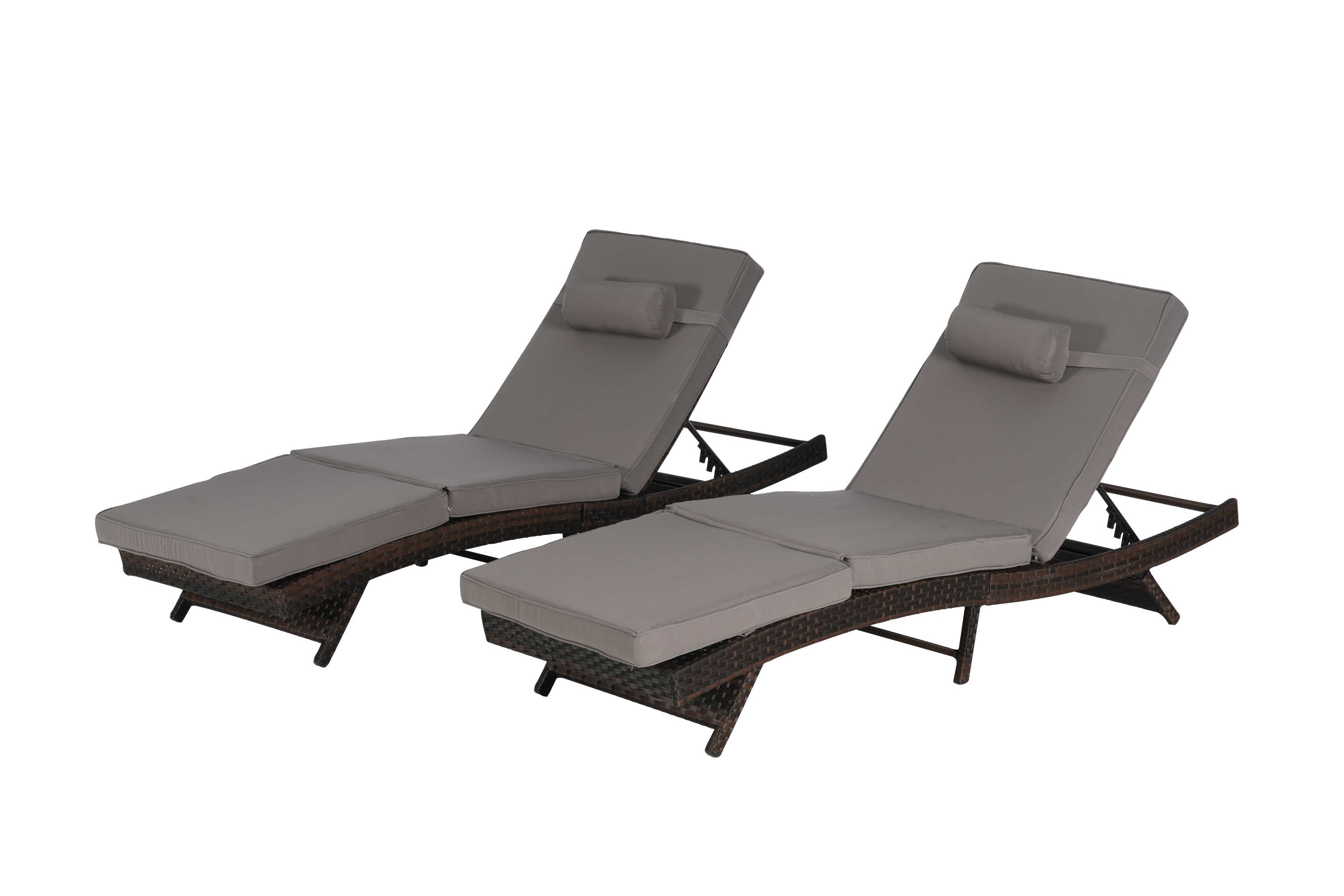 Outdoor Reclining Lounge Chair PE Rattan Dark Gray Set of 2