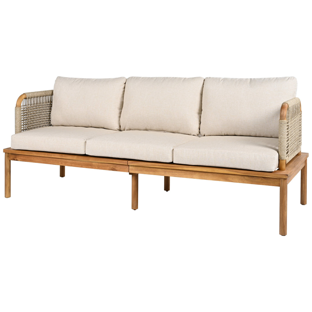Outdoor Sofa Set Acacia Wood Rope 4 Piece Teak Beige
