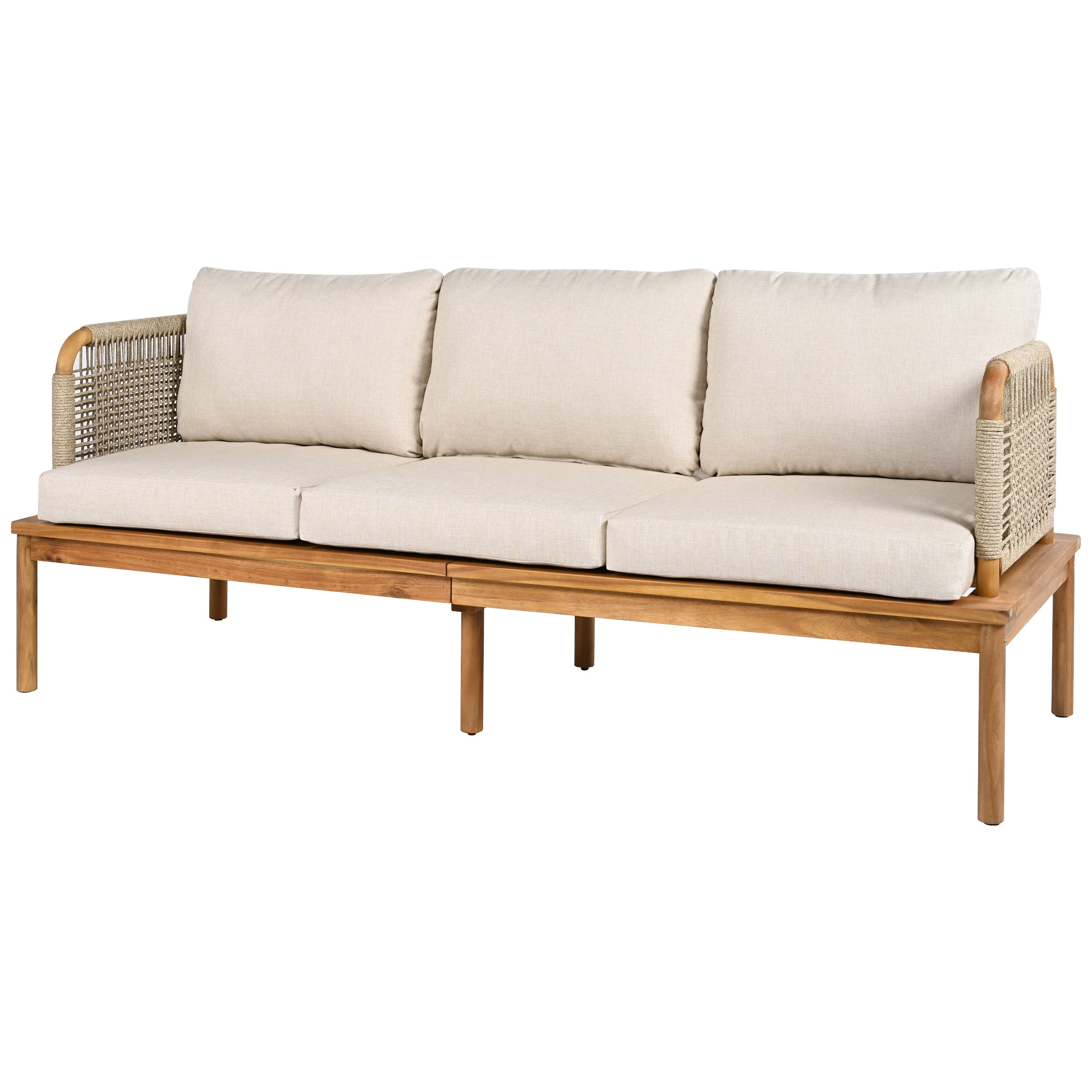 Outdoor Sofa Set Acacia Wood Rope 4 Piece Teak Beige