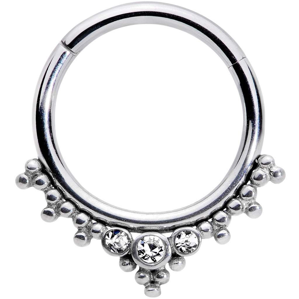 16G 3/8 Clear CZ Gem Triad Hinged Segment Ring