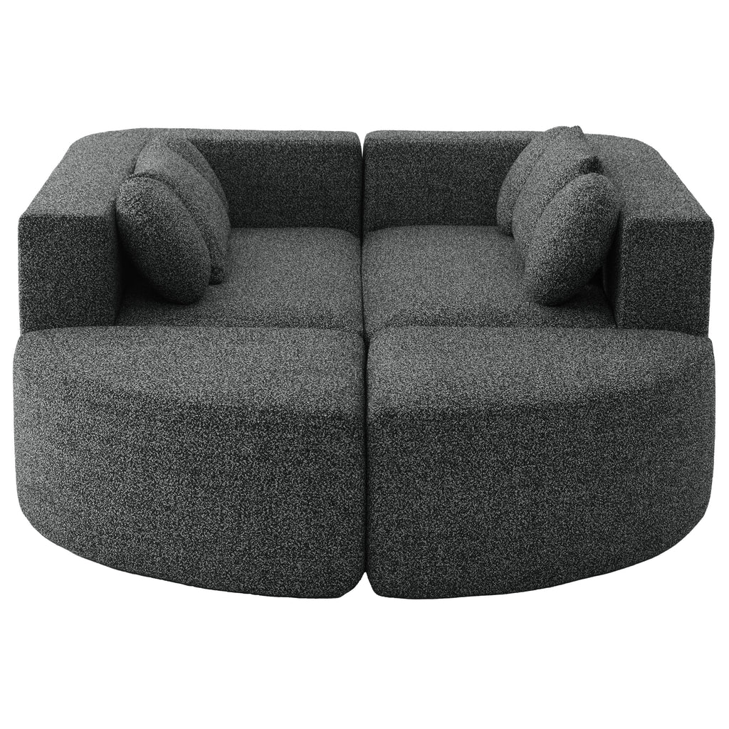 Sectional Sofa U-Shape Modular Boucle Black 6-Seat Deep Seating 114.9x64.5 In