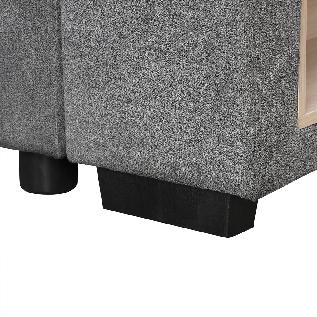 Sectional Sofa U-Shape Chenille Gray 5 Seat USB Ports Pull-Out 109 In