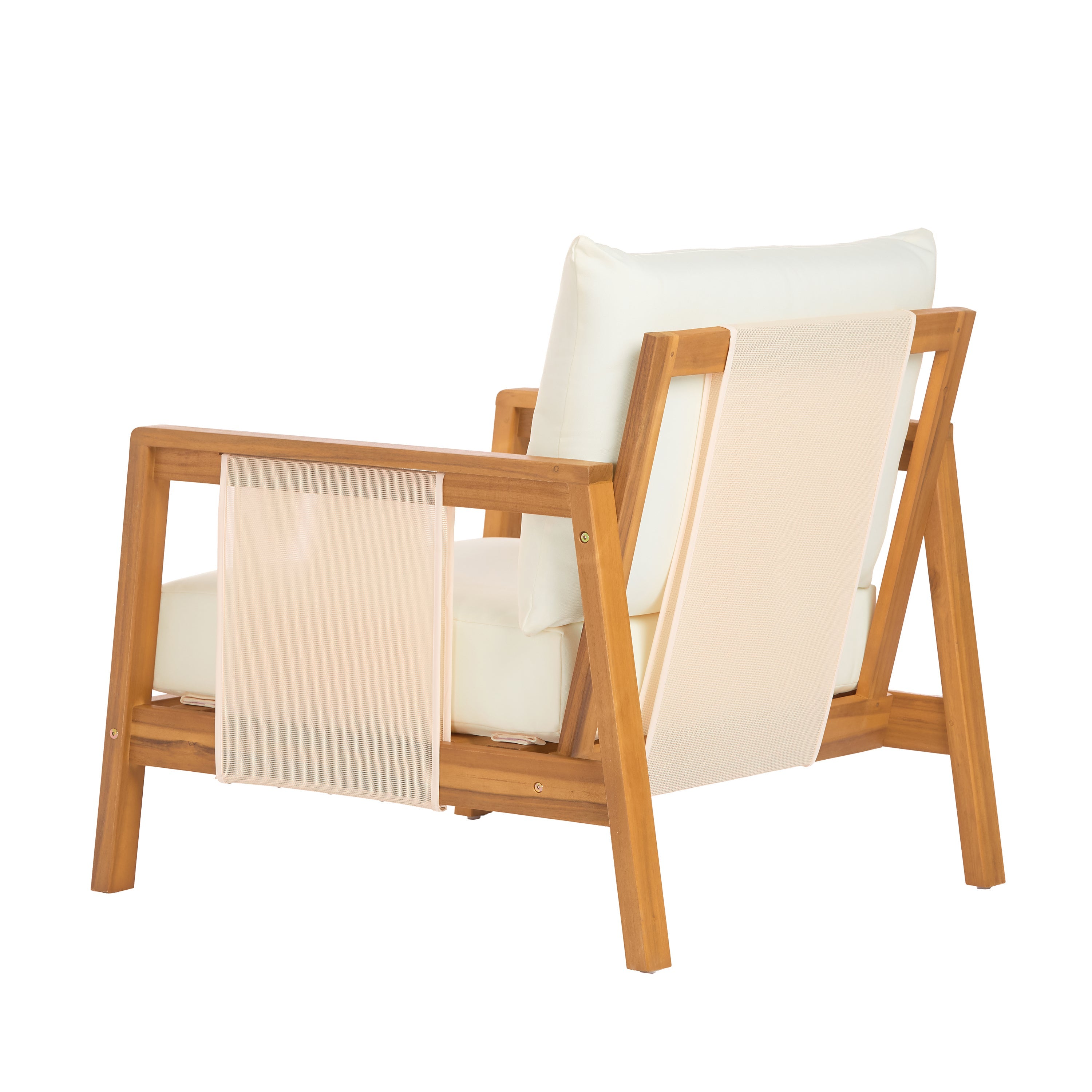 Outdoor Sofa Set Acacia Wood Textilene Teak Beige 4 Piece Seats 4