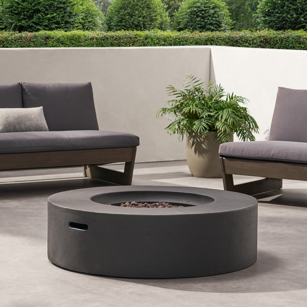 Modern Lightweight Concrete Circular Fire Pit 50000 BTU, Dark Gray