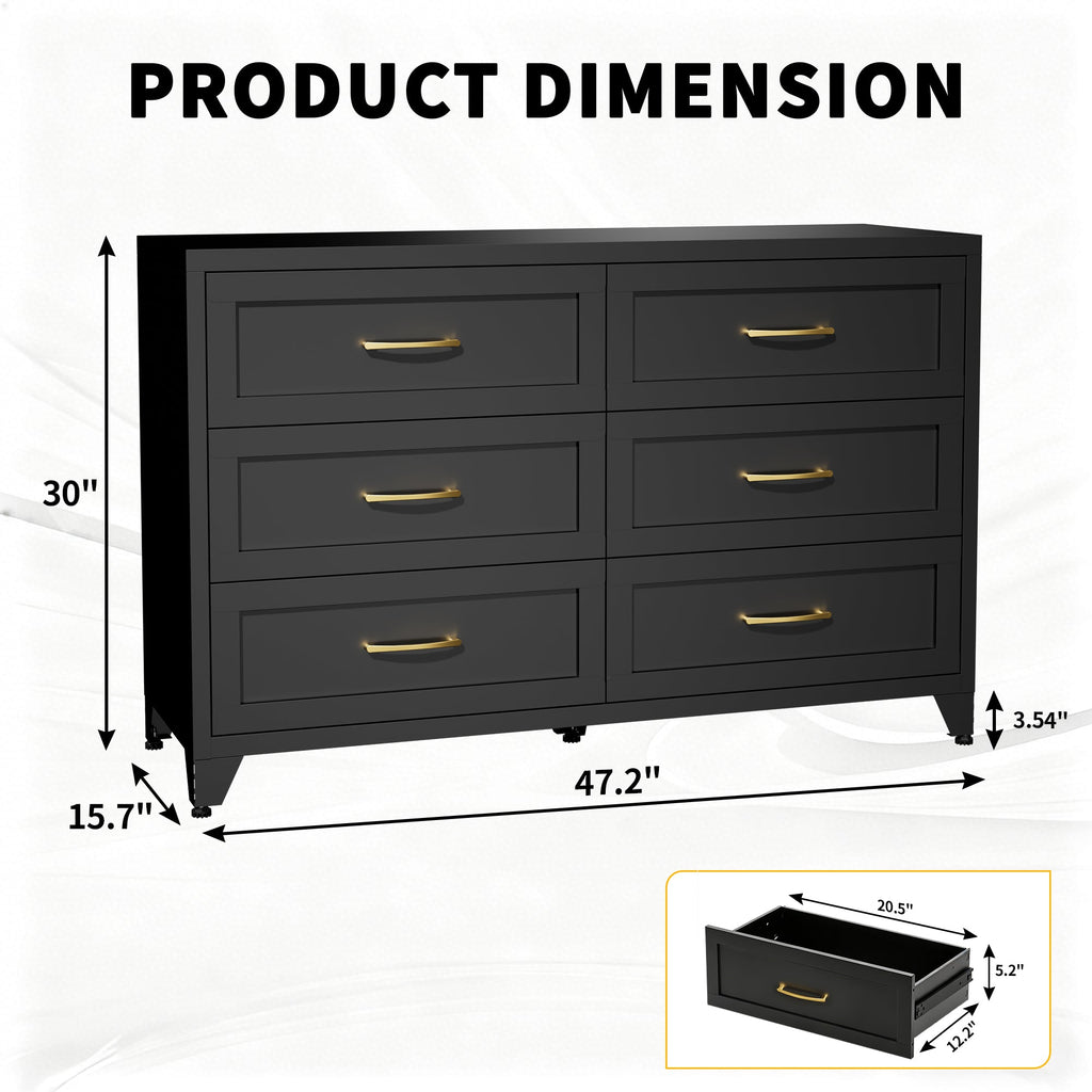 Dresser 6-Drawer Black Steel Smooth-Glide Powder Coat 47.3x15.8x30 In