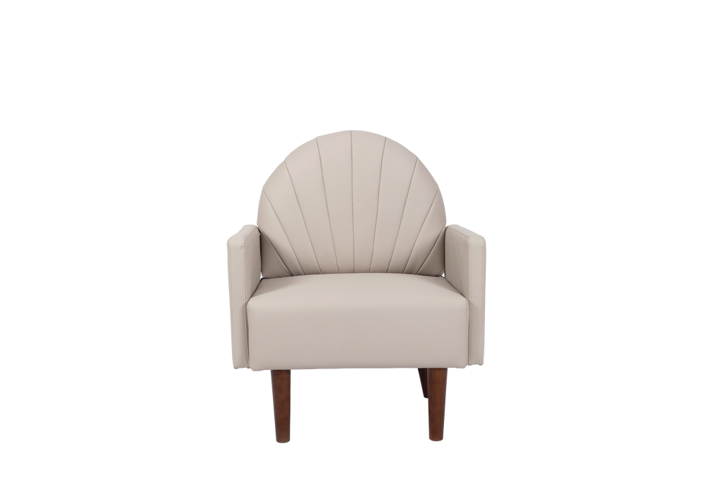 Accent Chair Shell-Shape PU Leather Khaki Solid Wood Legs Easy Assembly