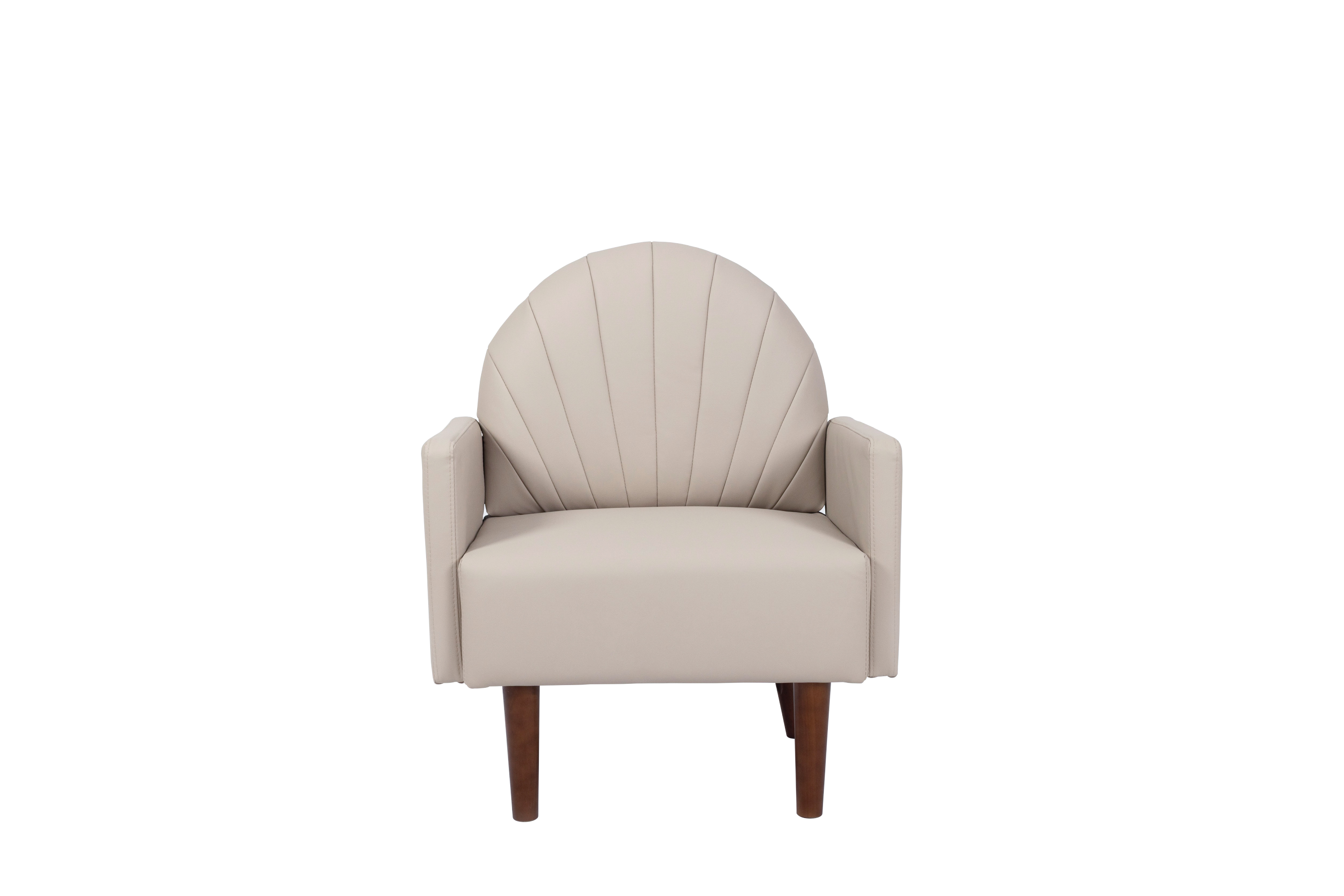 Accent Chair Shell-Shape PU Leather Khaki Solid Wood Legs Easy Assembly