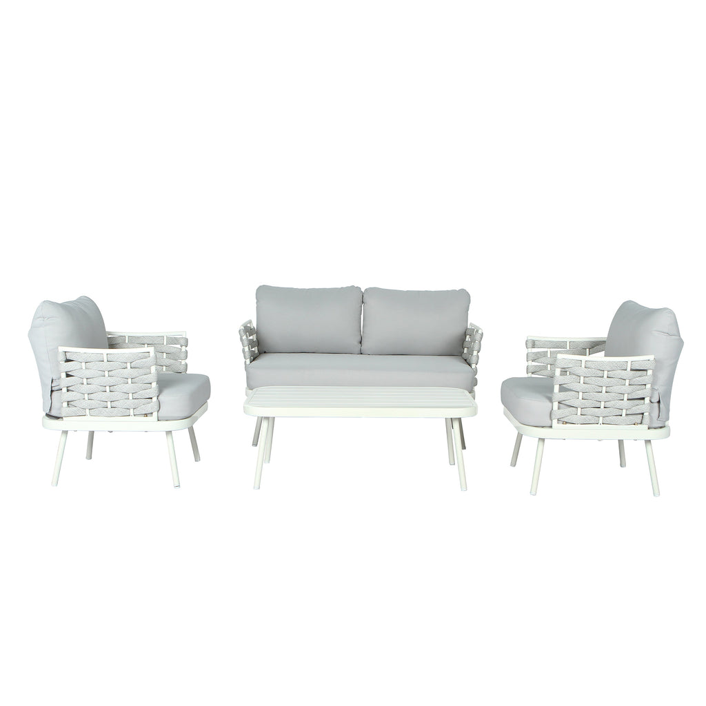 Outdoor Sofa Set Steel Rope Off White Gray Cushion 4 Piece Seats 4