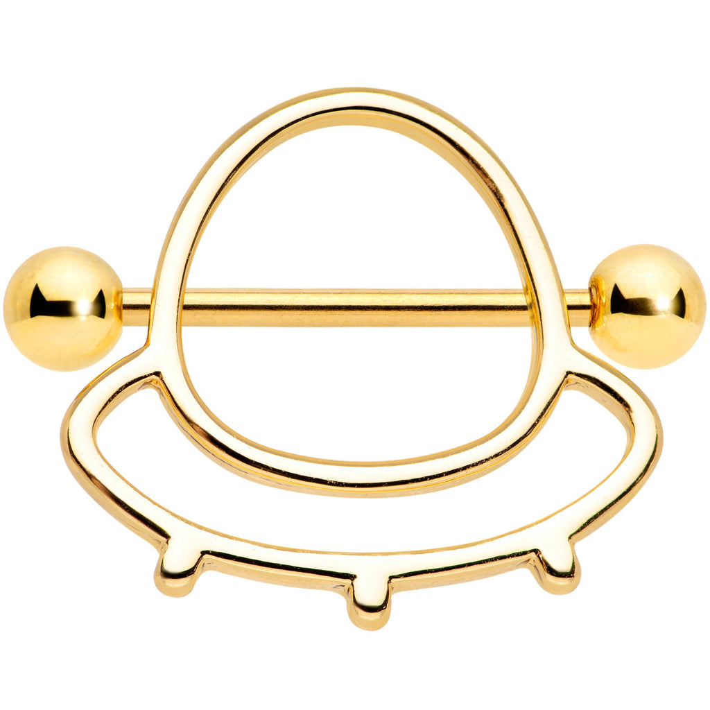 14G 9/16 Gold Tone Outer Space UFO Nipple Shield Set