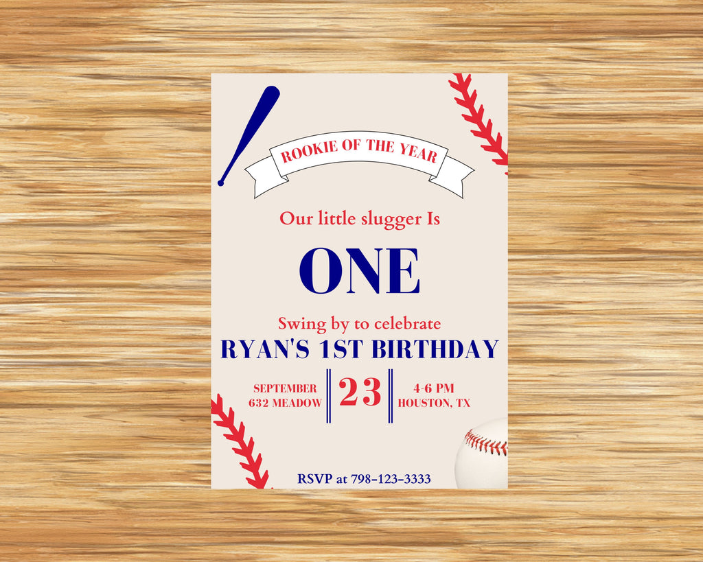 Rookie of the Year Baseball 1st Birthday Invitation (Digital File) Editable Template