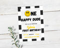 One Happy Dude First Birthday Invitation: Retro Smiley (Editable Template)