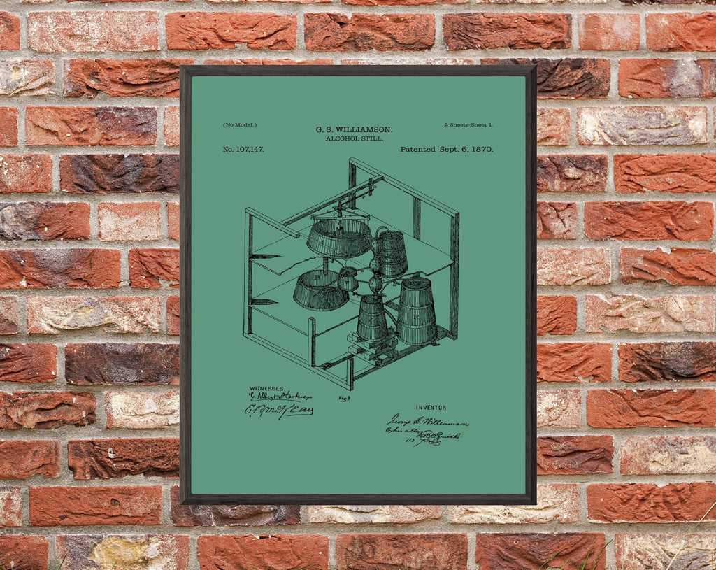 Vintage Alcohol Still Patent Art Print: Customizable Backgrounds (Digital Download)