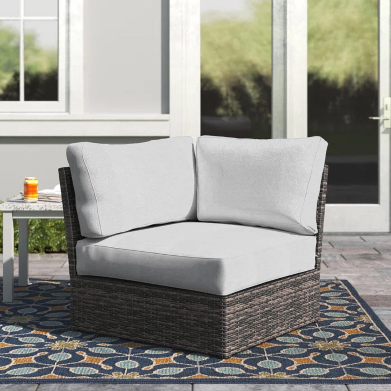 Outdoor Corner Wedge Chair Wicker Espresso Coastal with Cushion