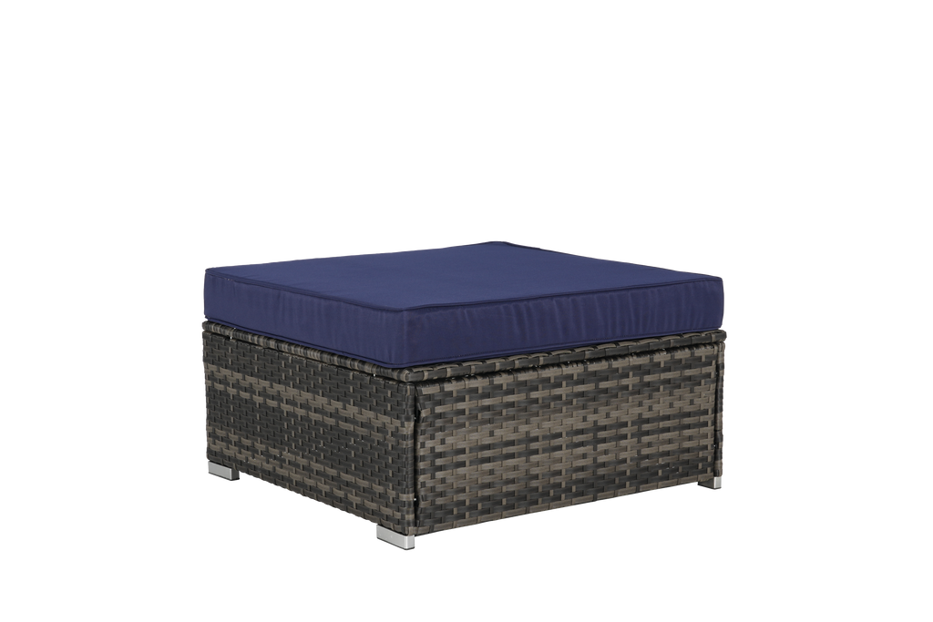 Outdoor Sectional Set PE Rattan Steel Dark Blue 8 Piece Seats 8 380 LB