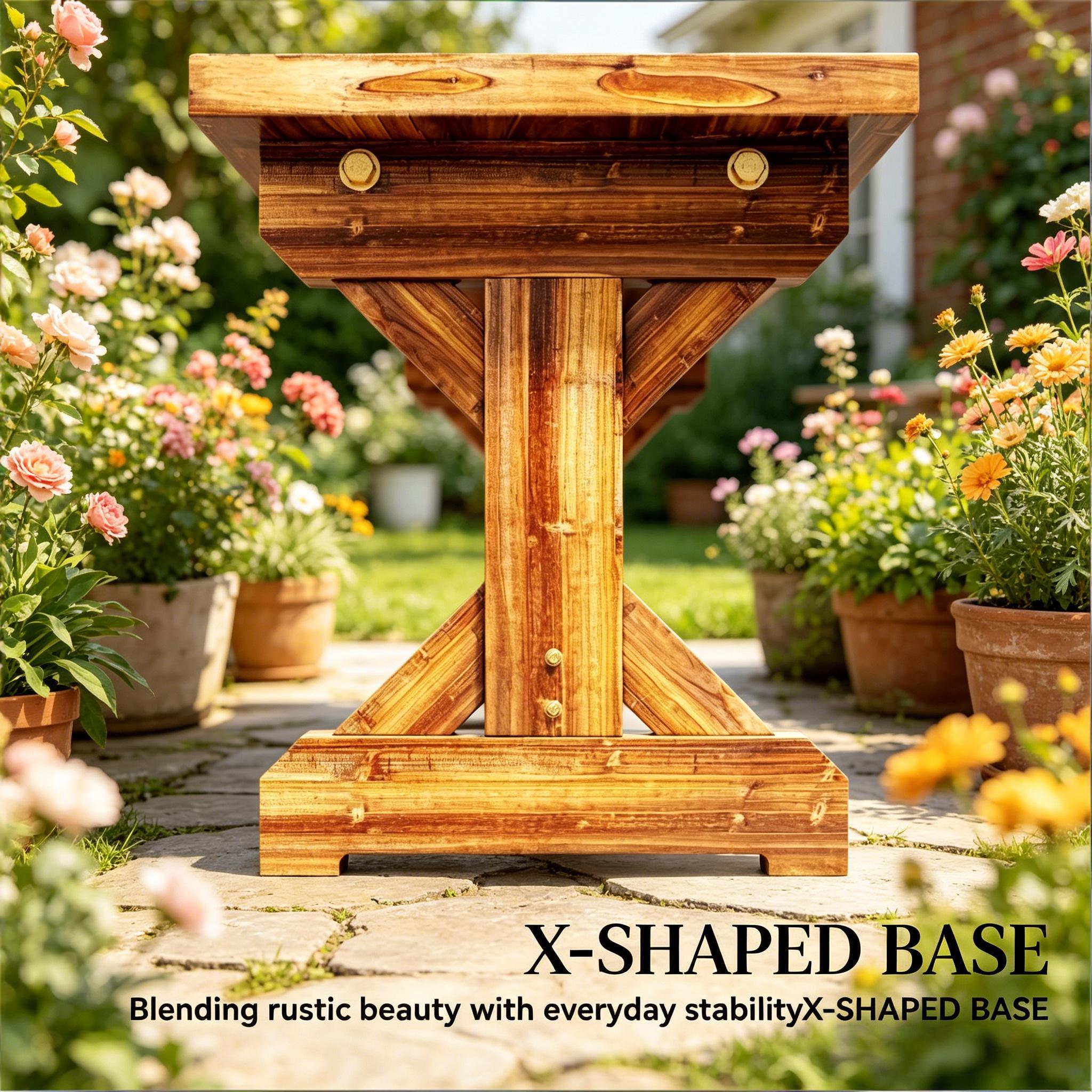 Outdoor Bench Backless Fir Wood Carbon 44in 528 lb Capacity X Base